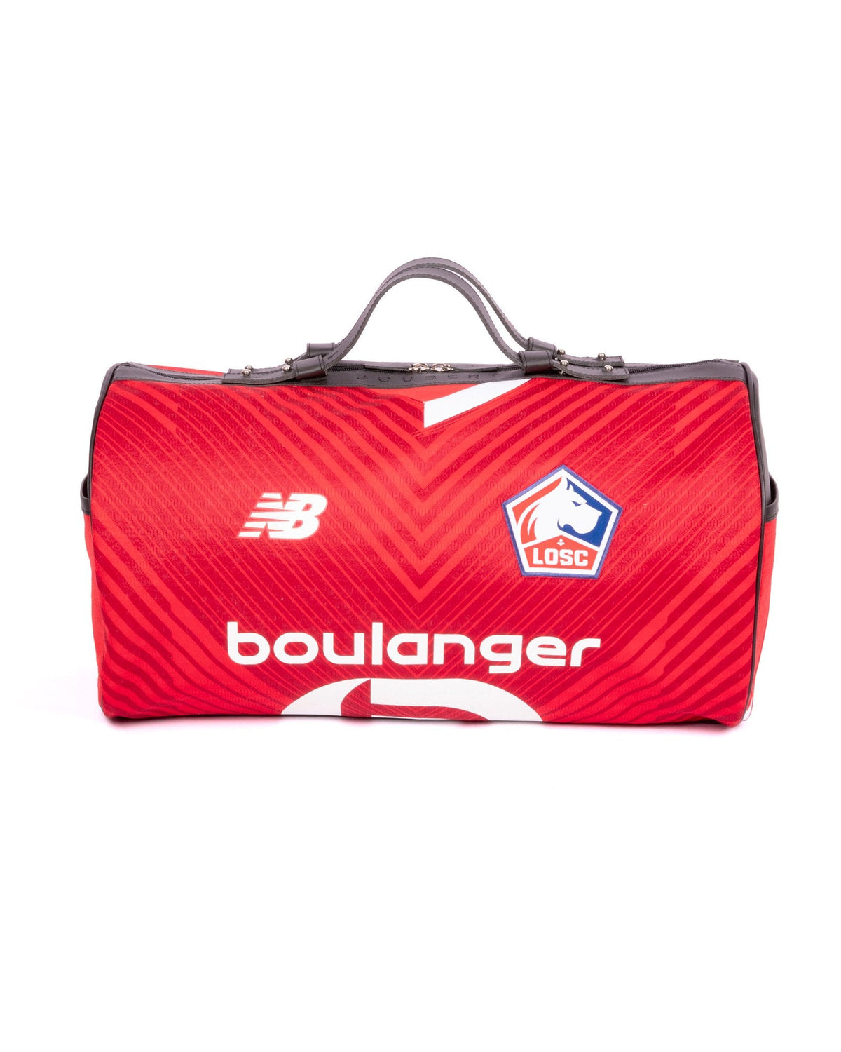 Sac JOUBERT fait du maillot rouge du LOSC, sponsor Boulanger, vu de face