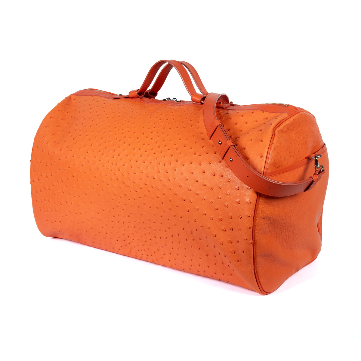 Sac de voyage 55 en cuir d’autruche orange, vue 1