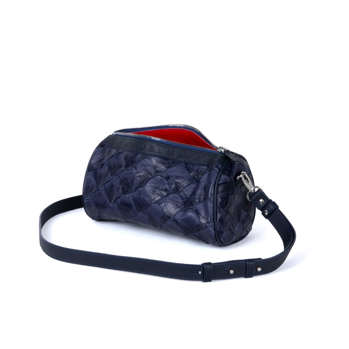 Sac 22 en cuir d’arapaïma bleu marine, vue 2