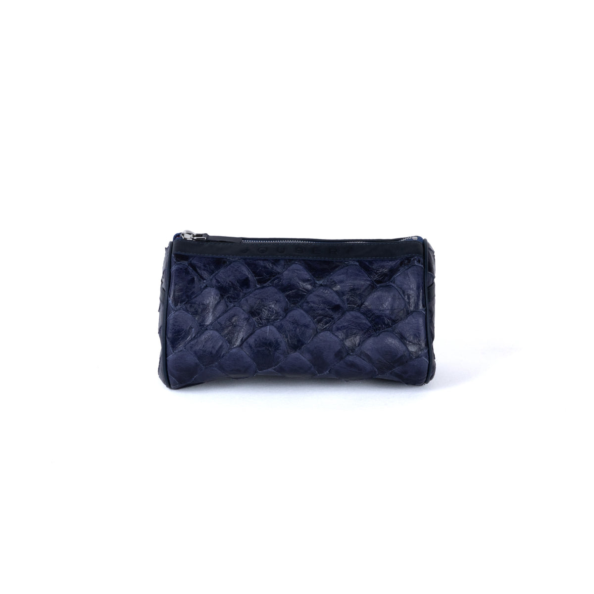 Sac 22 en cuir d’arapaïma bleu marine, intérieur rouge