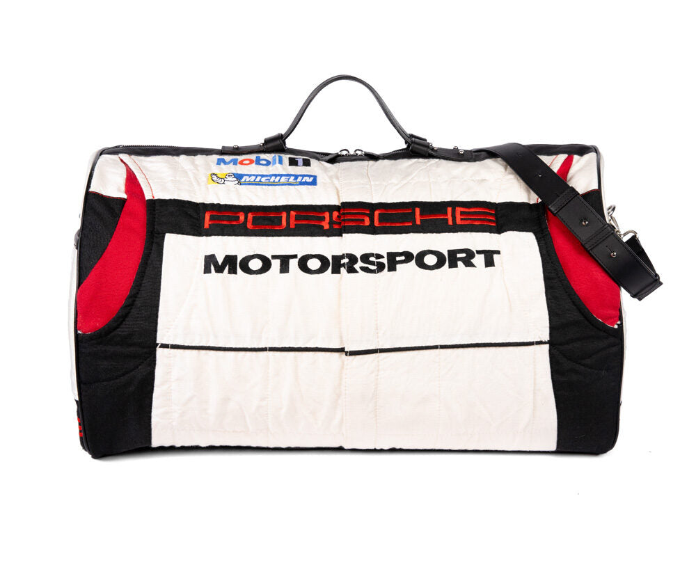 Haute Métamorphose 55 bag made from a driver's racing suit.